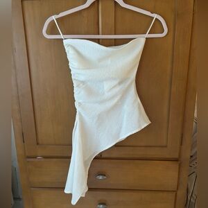 Zara Asymmetrical White Textured Strapless Top
